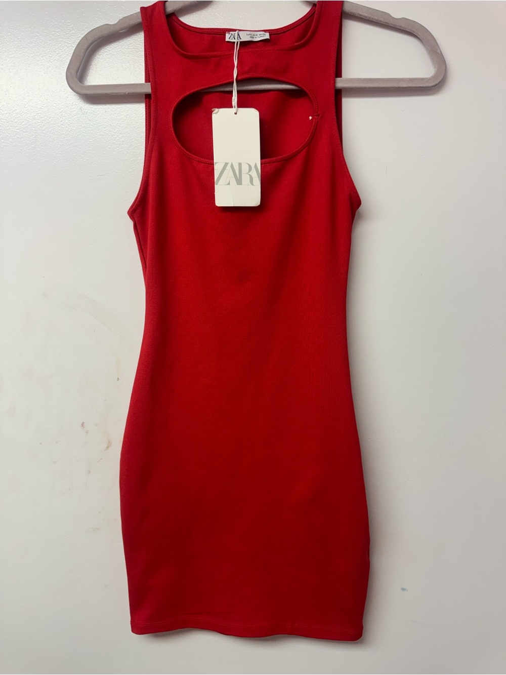 Zara Red Cutout Bodycon Mini Dress S NWT Sleeveless Stretch Cocktail Party B8 - Picture 7 of 13